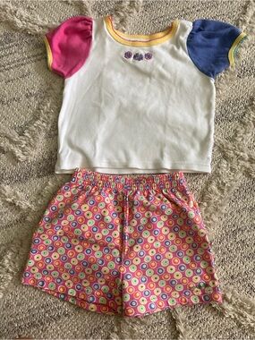 Vintage 90s Gymboree White Top  Puff Sleeves & Pink  Shorts outfit bundle